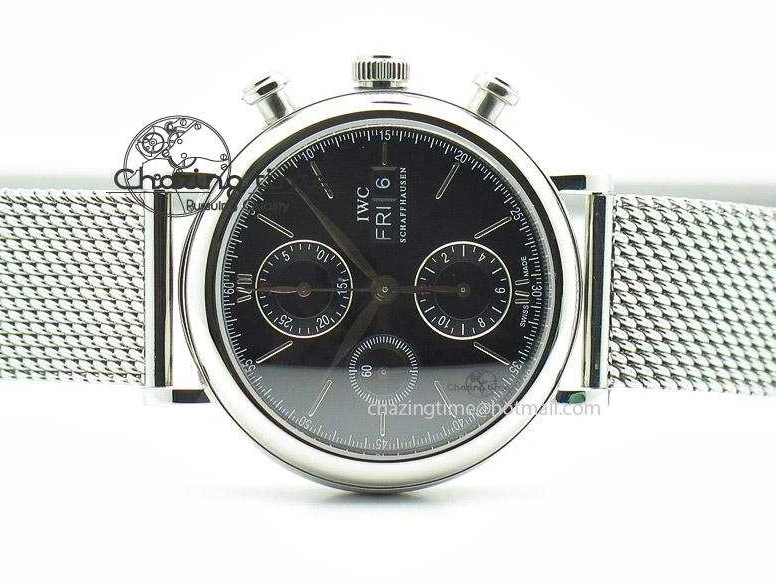 MIROTIME 0215 Portofino Chrono SS Black Dial on SS Mesh Bracelet A StreetReady 7399